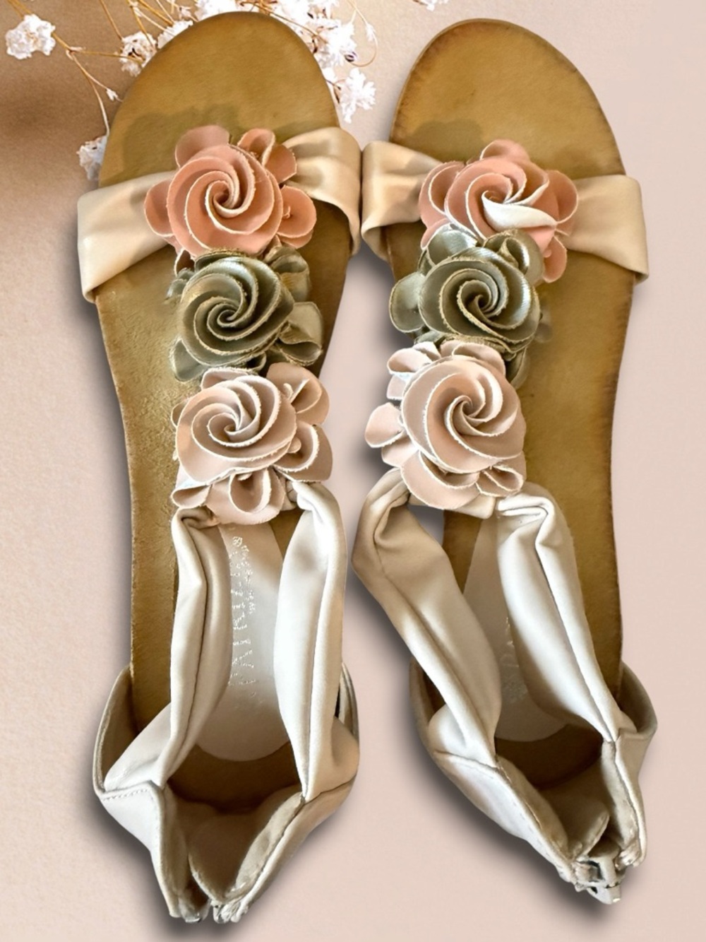 Patrizia Harlequin Wedge Sandal With Feminine Floral Embellishments